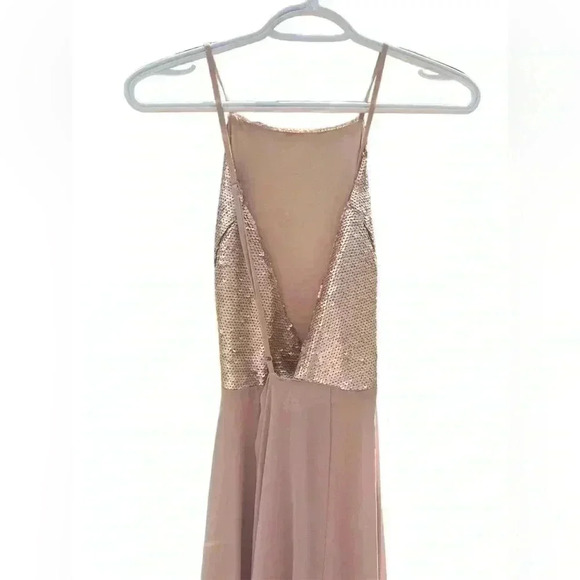 Lulu’s blush/champagne backless maxi dress with sequins on bodice. Size Medium - Picture 6 of 11